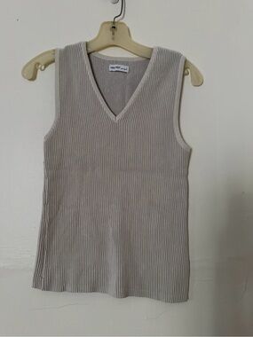 Nine West Light Taupe Ribbed V-Neck Tank Top Size L